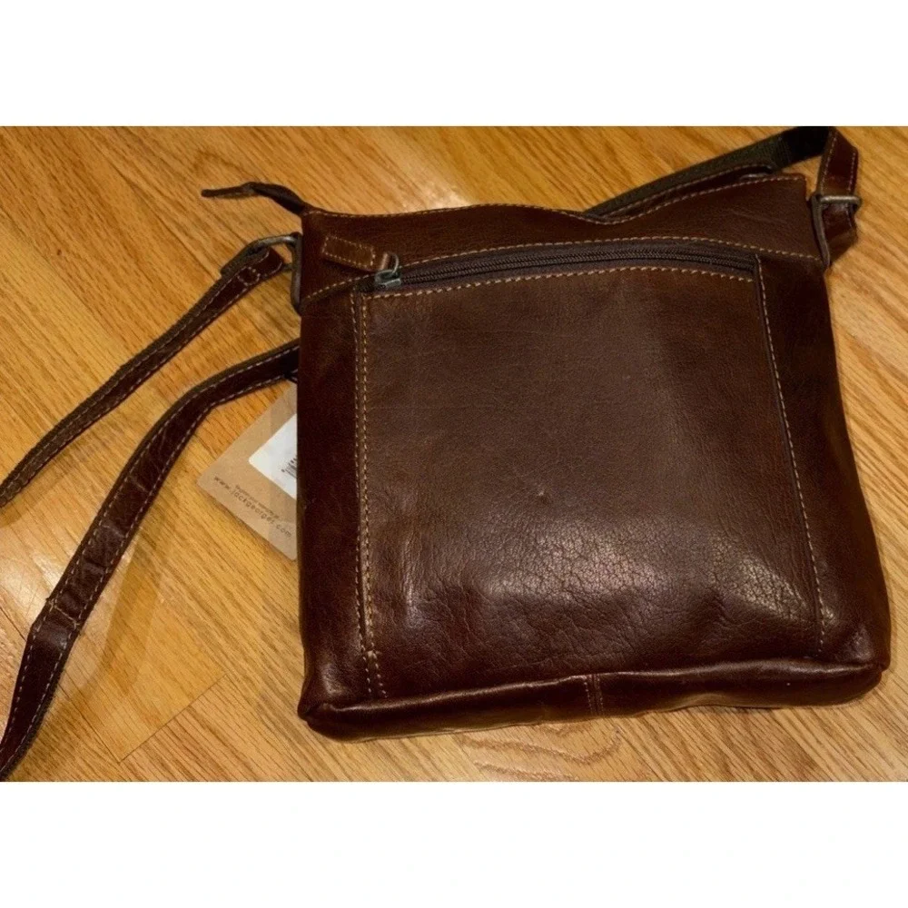 Jack Georges Voyager Brown Hand Stained‎ Buffalo Leather Crossbody Shoulder Bag